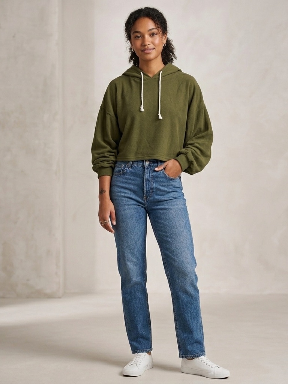 Women’s Carly Jean Los Angeles (CJLA) Olive Cropped Hoodie Buttery Soft Small